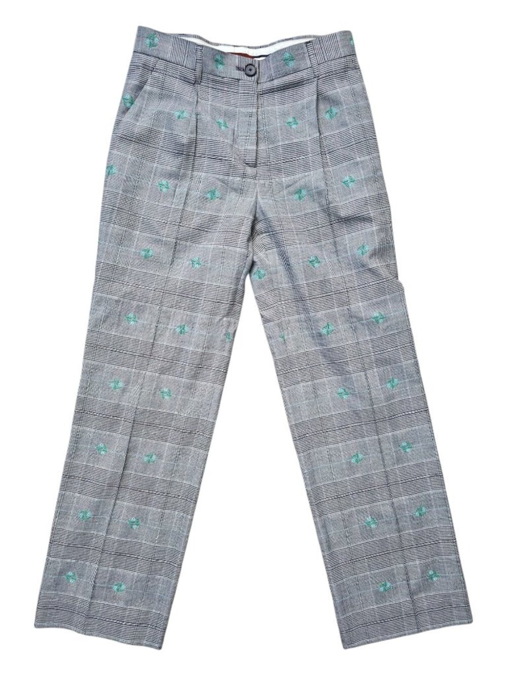 Alexa Chung Grey Plaid Wool-Blend Pleated front Trousers . US size 4 - 6 / UK 10